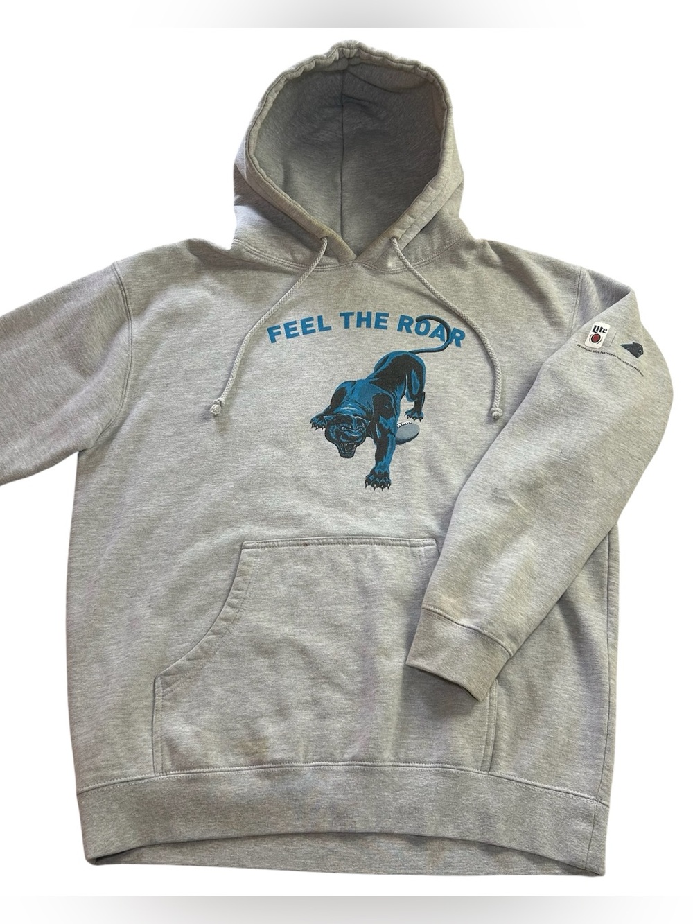 Carolina Panthers FEEL THE ROAR Miller Light NFL Hoodie Sweatshirt Men’s Gray L
